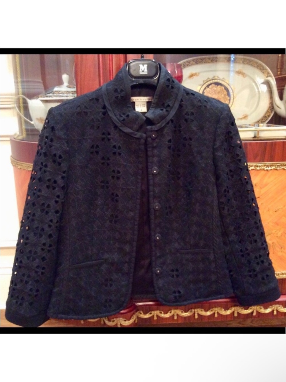 Peter Nygard wool blend lace black Statement Jacket Blazer sz.4
